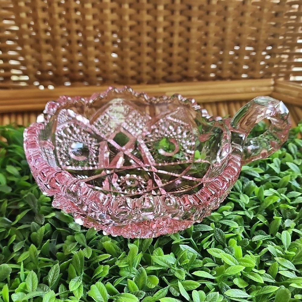 Vintage Imperial Pink Nappy Dish With Hobstar Pattern
